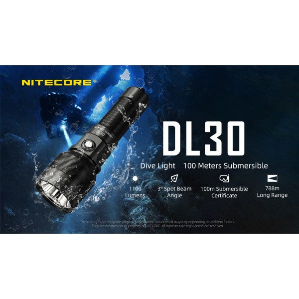 Încărcați imaginea în vizualizatorul Galerie, Lanternă Profesională pentru Scufundări, Nitecore DL30, Reincarcabila USB-C, 1100 Lumeni, 788 Metri, Submersibila 100 Metri
