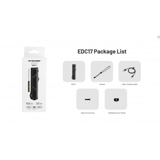 Lanterna Nitecore EDC17, Reîncărcabilă USB-C, 1500 Lumeni, 230 Metri, Lumina UV si Laser Secundara