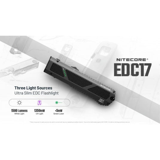 Lanterna Nitecore EDC17, Reîncărcabilă USB-C, 1500 Lumeni, 230 Metri, Lumina UV si Laser Secundara