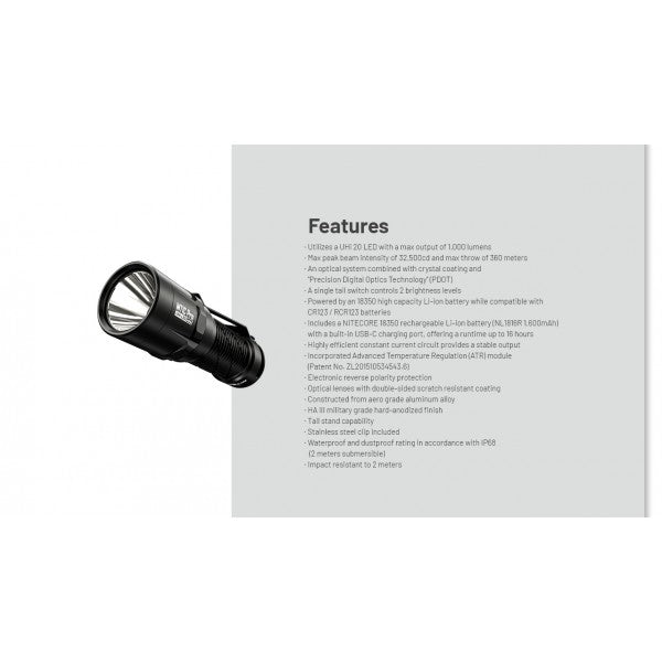 Încărcați imaginea în vizualizatorul Galerie, Lanterna Nitecore MT1C Pro, 1000 Lumeni, 360 Metri
