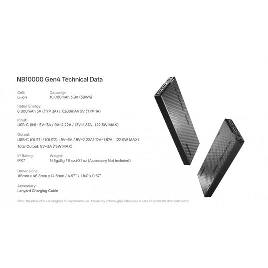 Baterie Externă Nitecore NB10000 GEN4, 39 Wh, 10000 mAh
