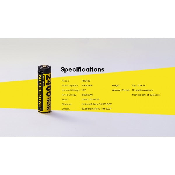 Încărcați imaginea în vizualizatorul Galerie, Nitecore NH2400, Acumulator AA, Li-Ion, 2400 mAh, Reincarcabil USB-C, 1.5 V, Set 4 Bucati
