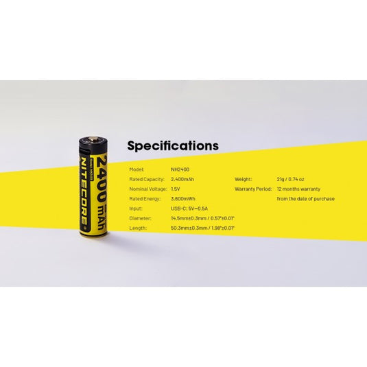 Nitecore NH2400, Acumulator AA, Li-Ion, 2400 mAh, Reincarcabil USB-C, 1.5 V, Set 4 Bucati