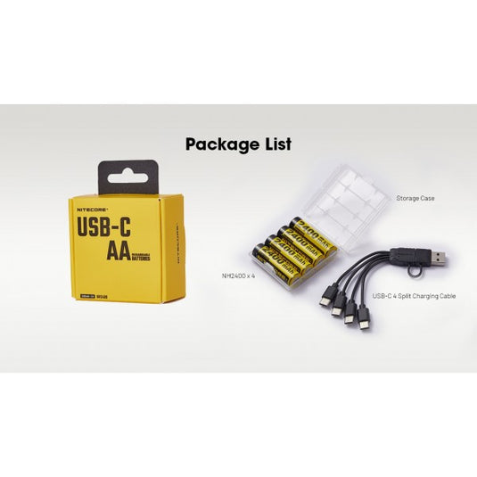 Nitecore NH2400, Acumulator AA, Li-Ion, 2400 mAh, Reincarcabil USB-C, 1.5 V, Set 4 Bucati