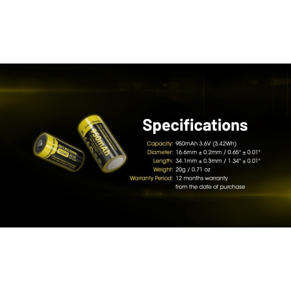 Load image into Gallery viewer, Acumulator RCR123A, 950 mAh, NITECORE NL169

