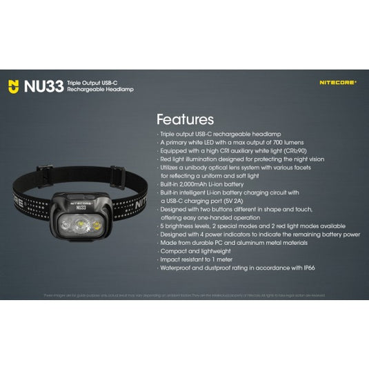 Lanterna frontala, 700 Lumeni, NITECORE NU33