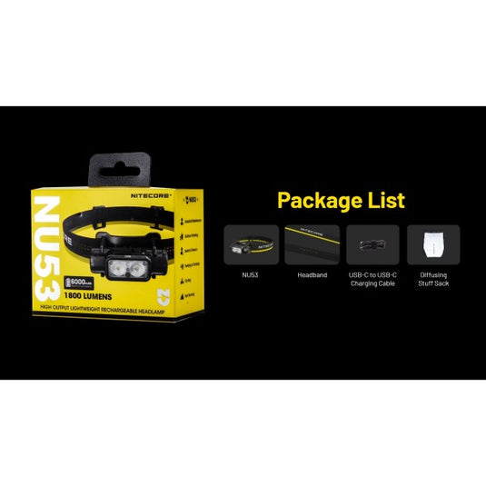 Lanterna frontala Nitecore NU53, 1800 Lumeni, 175 Metri