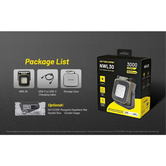 Lanterna utilitara reincarcabila USB-C, Nitecore NWL30, 3 in 1, Lanterna, Powerbank, Anti-Tantari, 3000 Lumeni, 120 Metri,