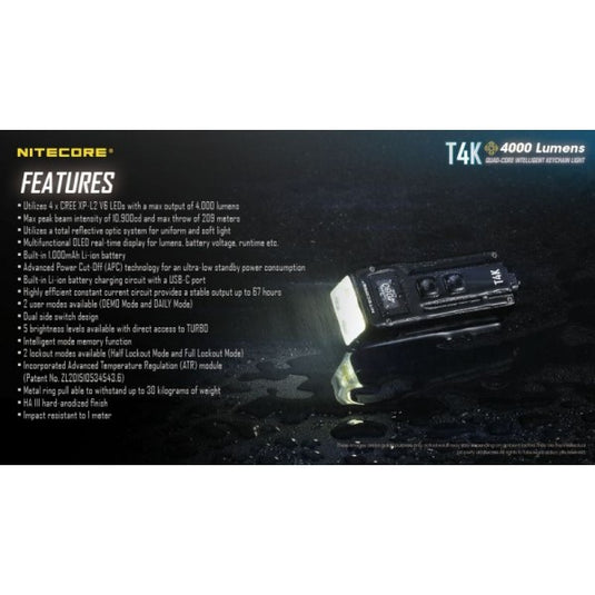 Lanterna breloc, 4000 Lumeni, NITECORE T4K