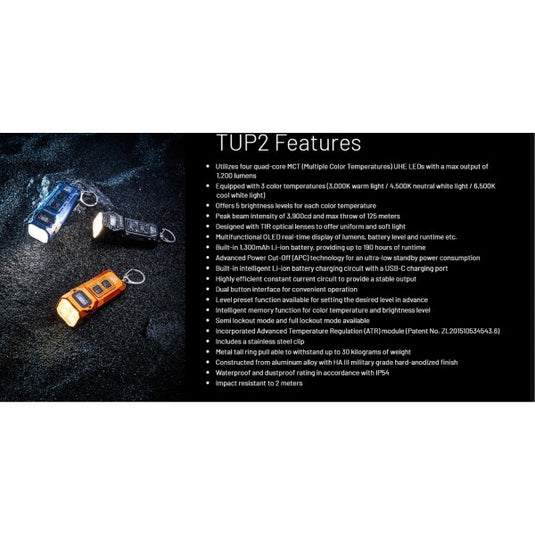 Lanterna Nitecore TUP2, Breloc, Reîncărcabilă USB-C, 1200 Lumeni, 125 Metri, Albastra