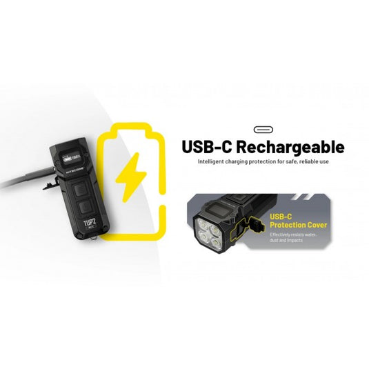 Lanterna Nitecore TUP2, Breloc, Reîncărcabilă USB-C, 1200 Lumeni, 125 Metri, Albastra