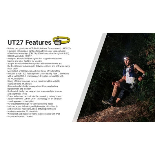 Lanterna frontala NITECORE UT27 MCT, Reîncărcabilă USB-C, 800 Lumeni, 168 Metri