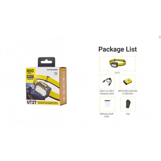 Lanterna frontala NITECORE UT27 MCT, Reîncărcabilă USB-C, 800 Lumeni, 168 Metri