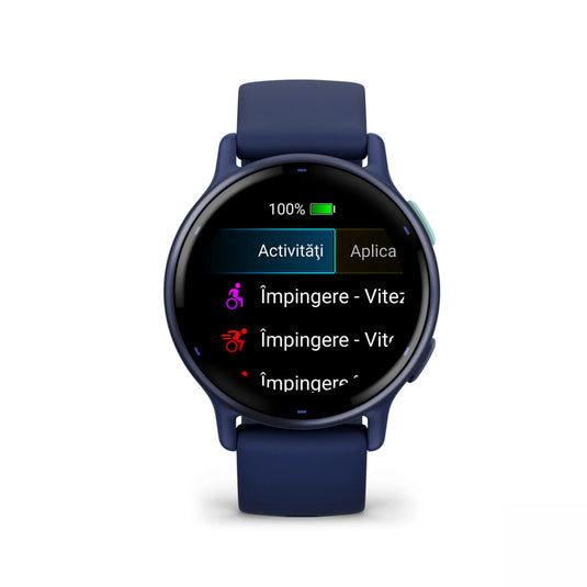 Ceas Garmin - Vivoactive 5 smartwatch cu GPS și AMOLED - ramă Metallic Navy din aluminiu, carcasă Navy şi bratara din silicon