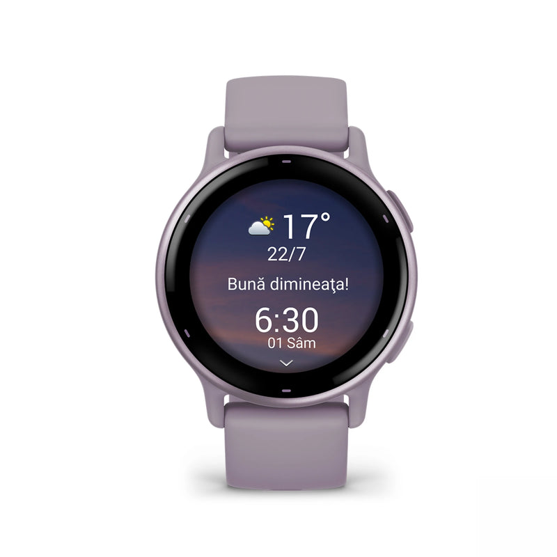 Load image into Gallery viewer, Ceas Garmin - Vivoactive 5 smartwatch cu GPS și AMOLED - ramă mov orchid din aluminiu, carcasă mov şi bratara din silicon
