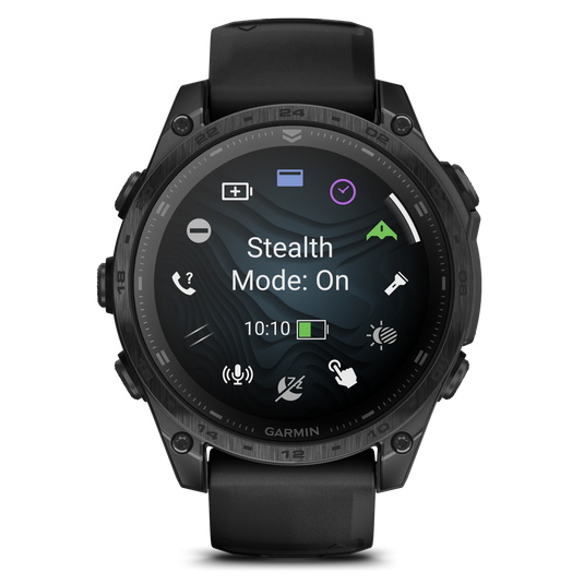 Garmin - TACTIX 8 AMOLED 47mm Sapphire ceas multisport cu GPS - ramă neagră Titanium DLC și curea din silicon neagră