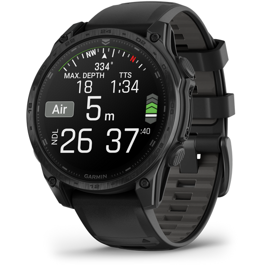 Garmin - TACTIX 8 AMOLED 47mm Sapphire ceas multisport cu GPS - ramă neagră Titanium DLC și curea din silicon neagră