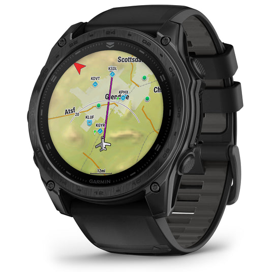Garmin - TACTIX 8 AMOLED 51 mm Sapphire ceas multisport cu GPS - ramă neagră Titanium DLC și curea din silicon neagră + nailon
