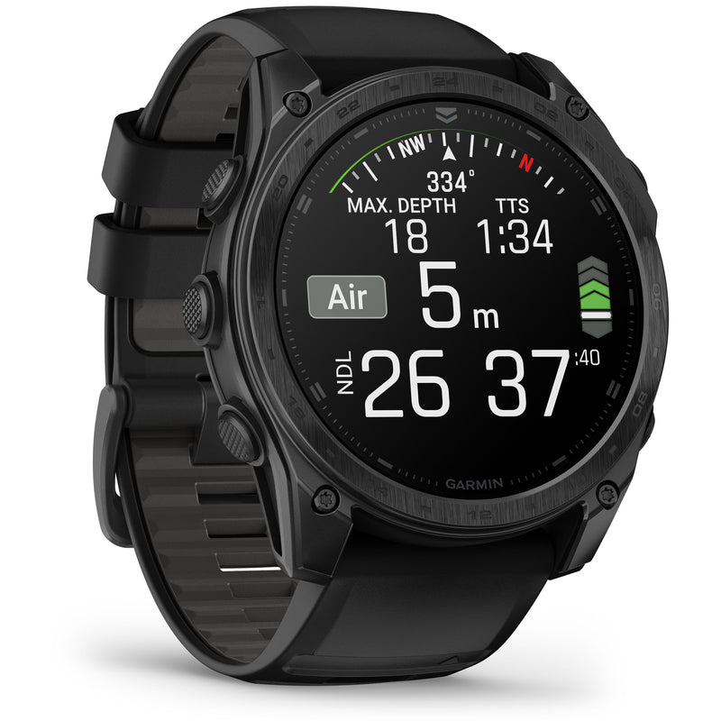 Încărcați imaginea în vizualizatorul Galerie, Garmin - TACTIX 8 AMOLED 51 mm Sapphire ceas multisport cu GPS - ramă neagră Titanium DLC și curea din silicon neagră + nailon
