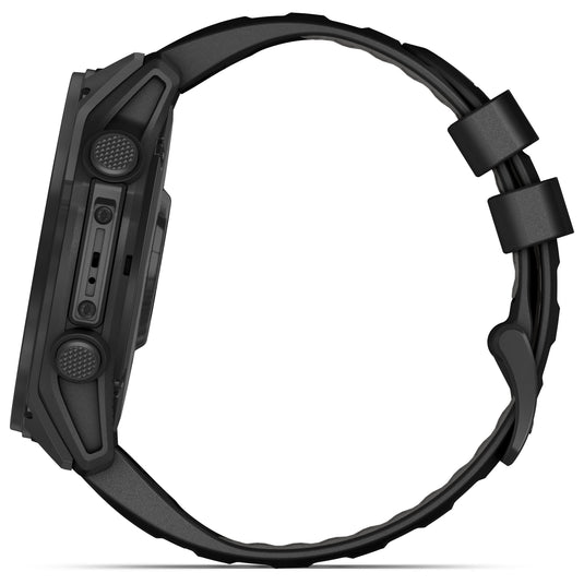 Garmin - TACTIX 8 AMOLED 51 mm Sapphire ceas multisport cu GPS - ramă neagră Titanium DLC și curea din silicon neagră + nailon