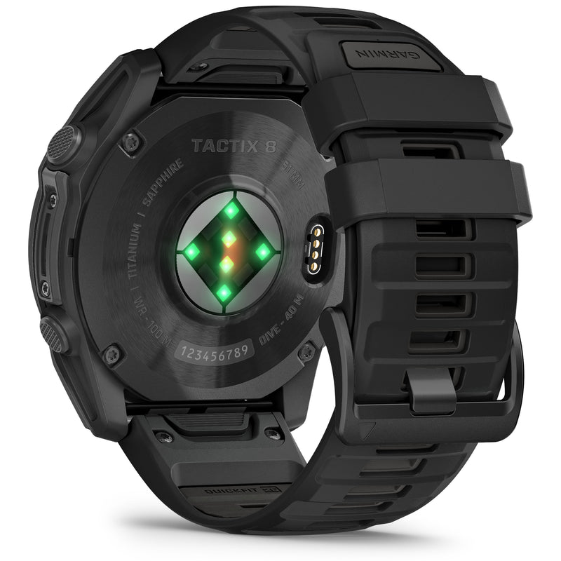 Încărcați imaginea în vizualizatorul Galerie, Garmin - TACTIX 8 AMOLED 51 mm Sapphire ceas multisport cu GPS - ramă neagră Titanium DLC și curea din silicon neagră + nailon
