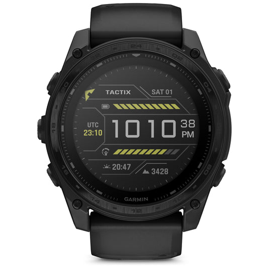 Garmin - TACTIX 8 Solar 51 mm Sapphire ceas multisport cu GPS - ramă neagră Titanium DLC și curea din silicon neagră + nailon